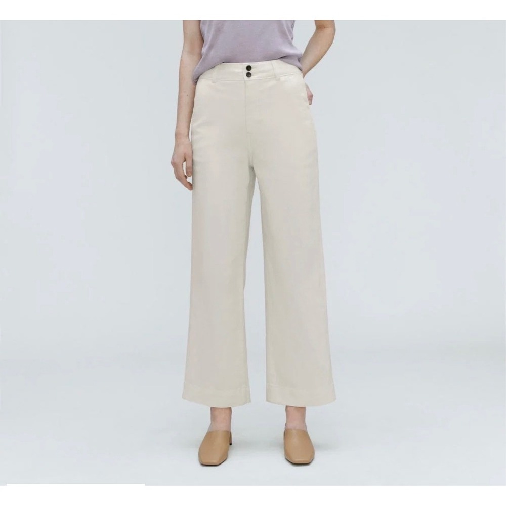 Everlane Women Wide Leg Pant Bone Cream High Rise Cropped Size 14